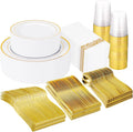 Gold Plastic Dinnerware Set for 50 Guests - 400pcs Party Pack