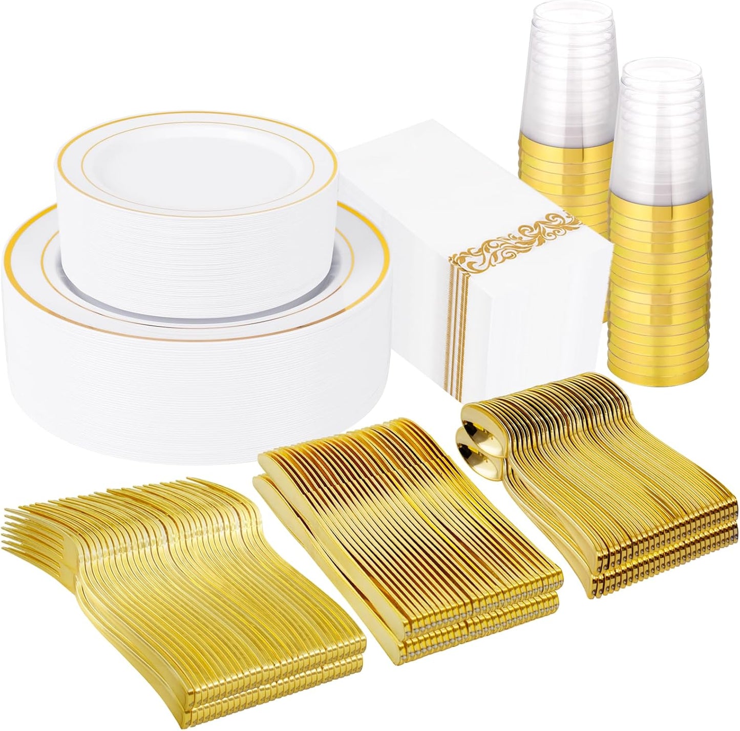 Supernal 400pcs Gold Plastic Dinnerware Set for 50 Guests