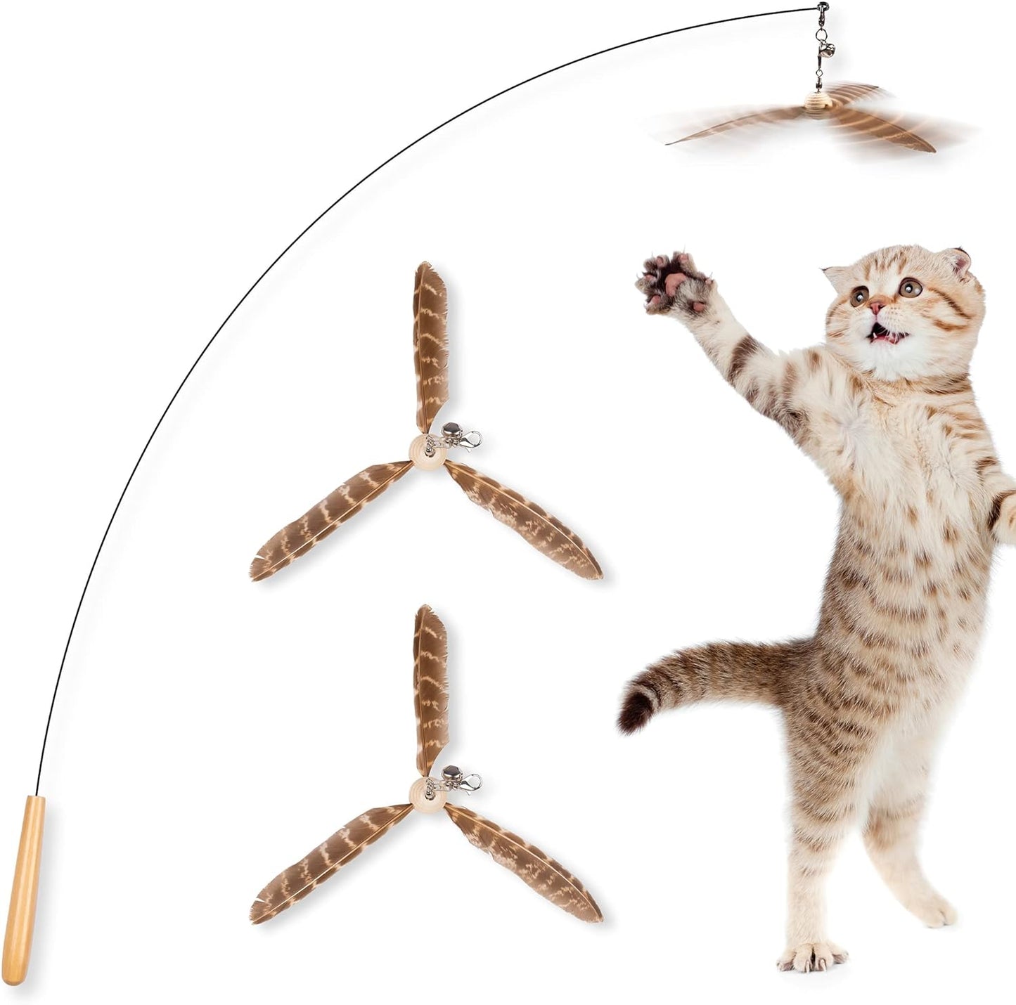 Interactive Cat Wand with 3 Feather Refills