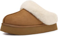 Fuzzy Platform Slippers for Women - Warm Memory Foam Indoor/Outdoor