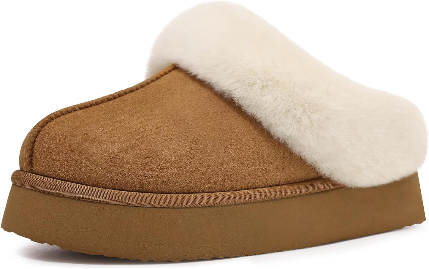 Litfun Fuzzy Platform Slippers for Women - Comfy Winter Shoes