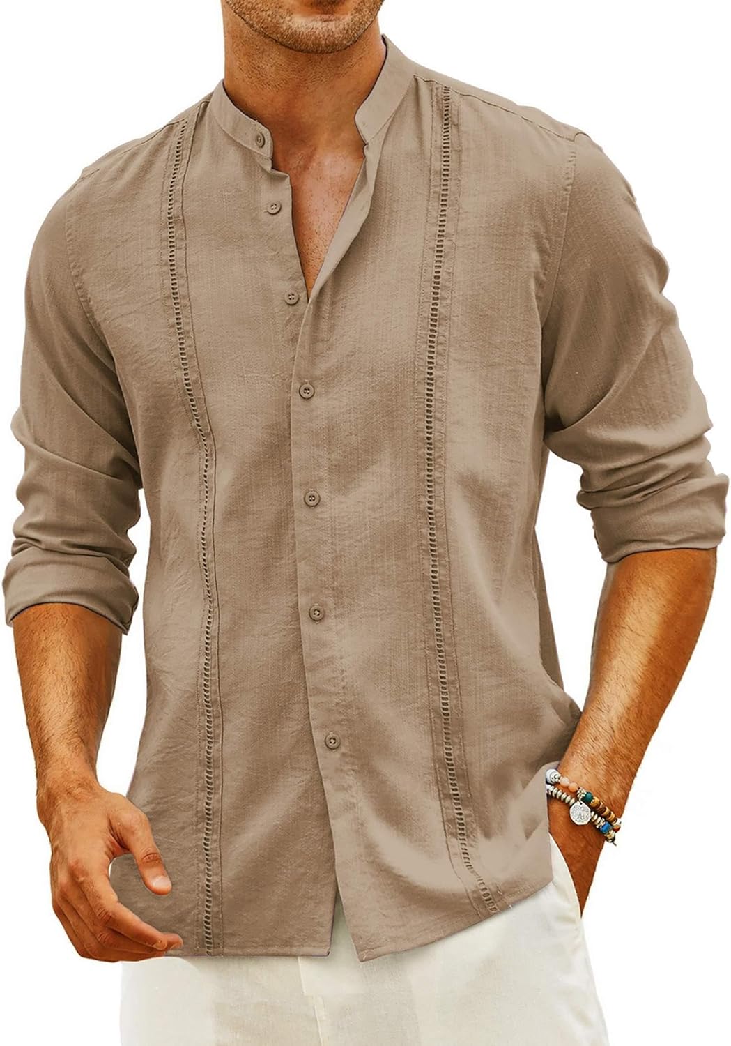 Stylish COOFANDY Men's Cuban Guayabera Long Sleeve Shirt