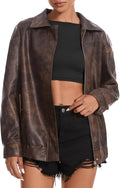 Casly Lamiit Women's Faux Leather Oversized Motorcycle Jacket