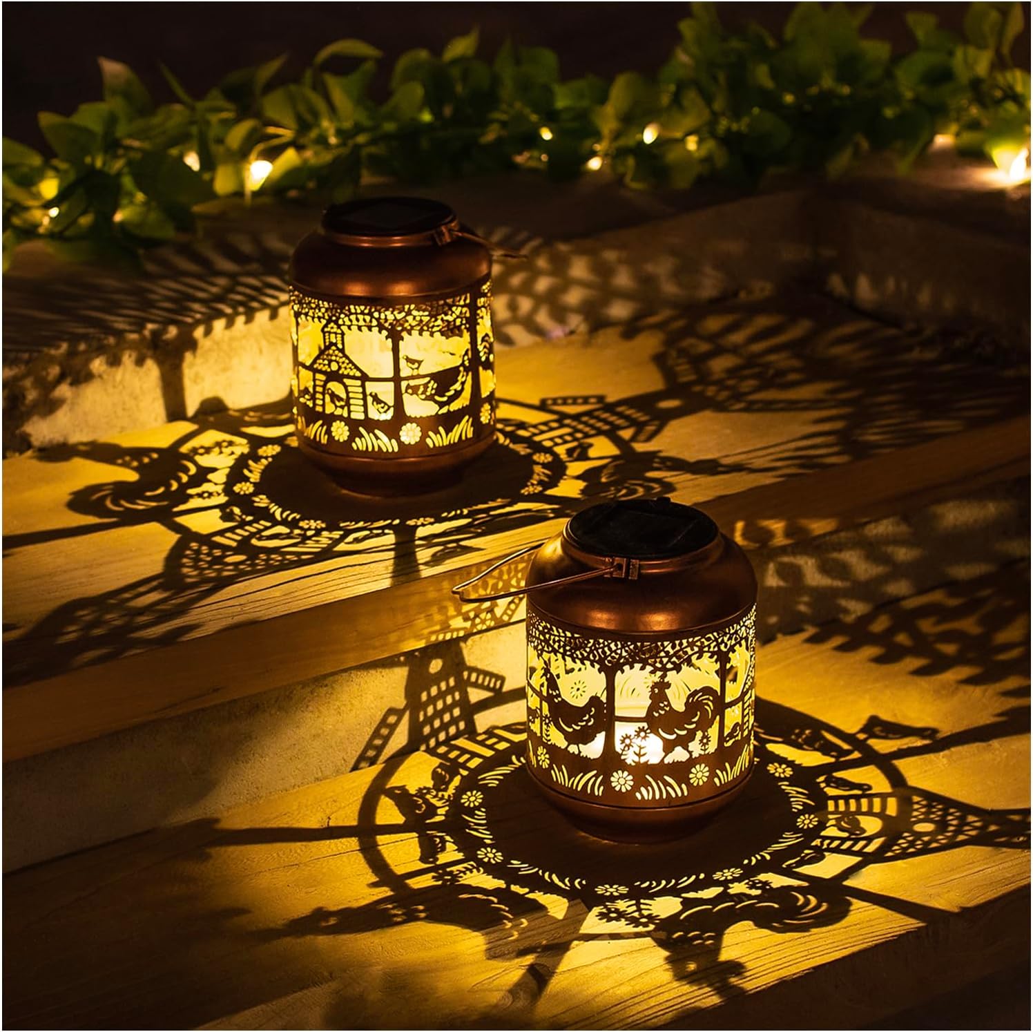 2 Pack Chicken Solar Lanterns Outdoor Waterproof for Garden Decor