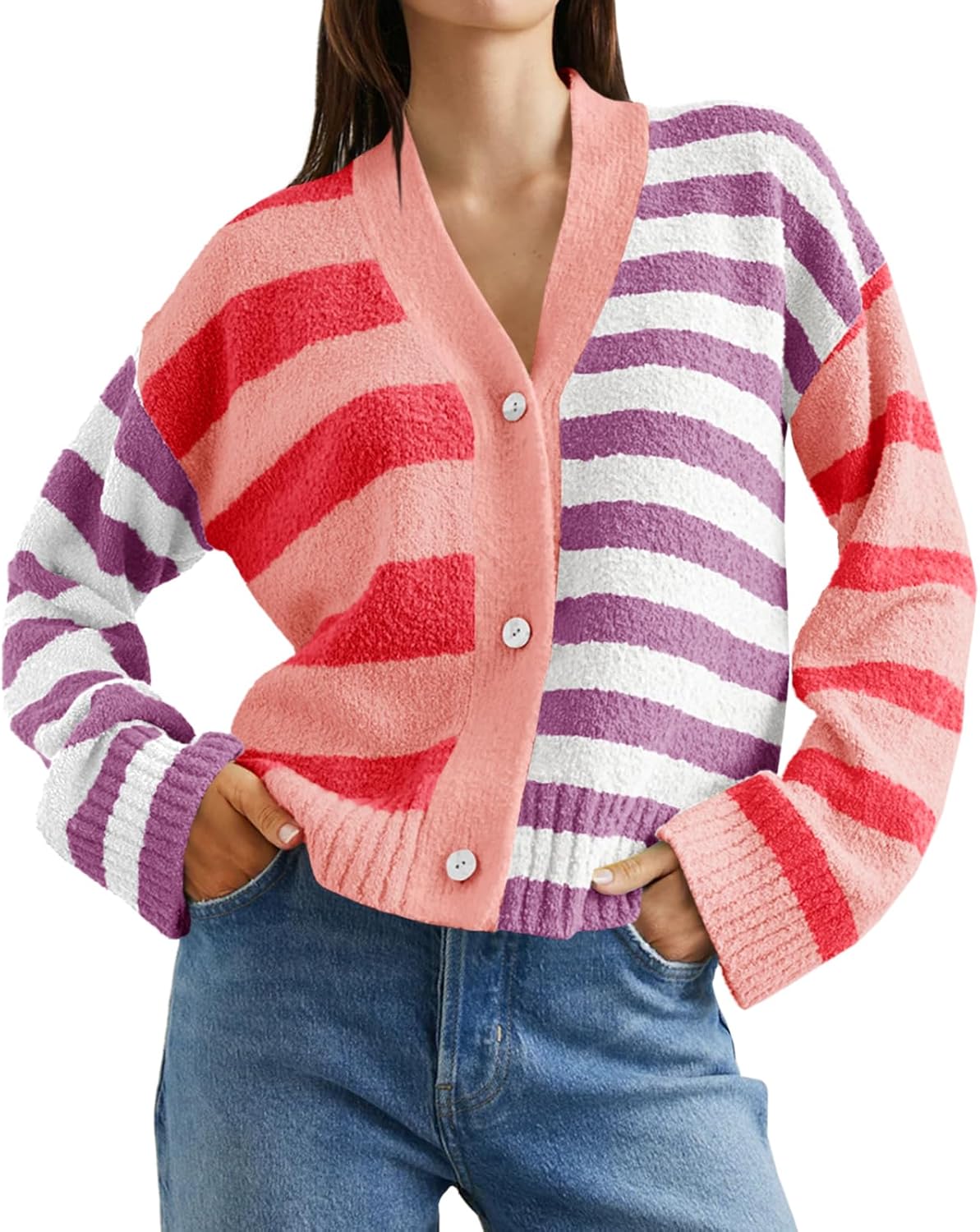 Saodimallsu Womens Striped Cardigan Sweaters for Cozy Style
