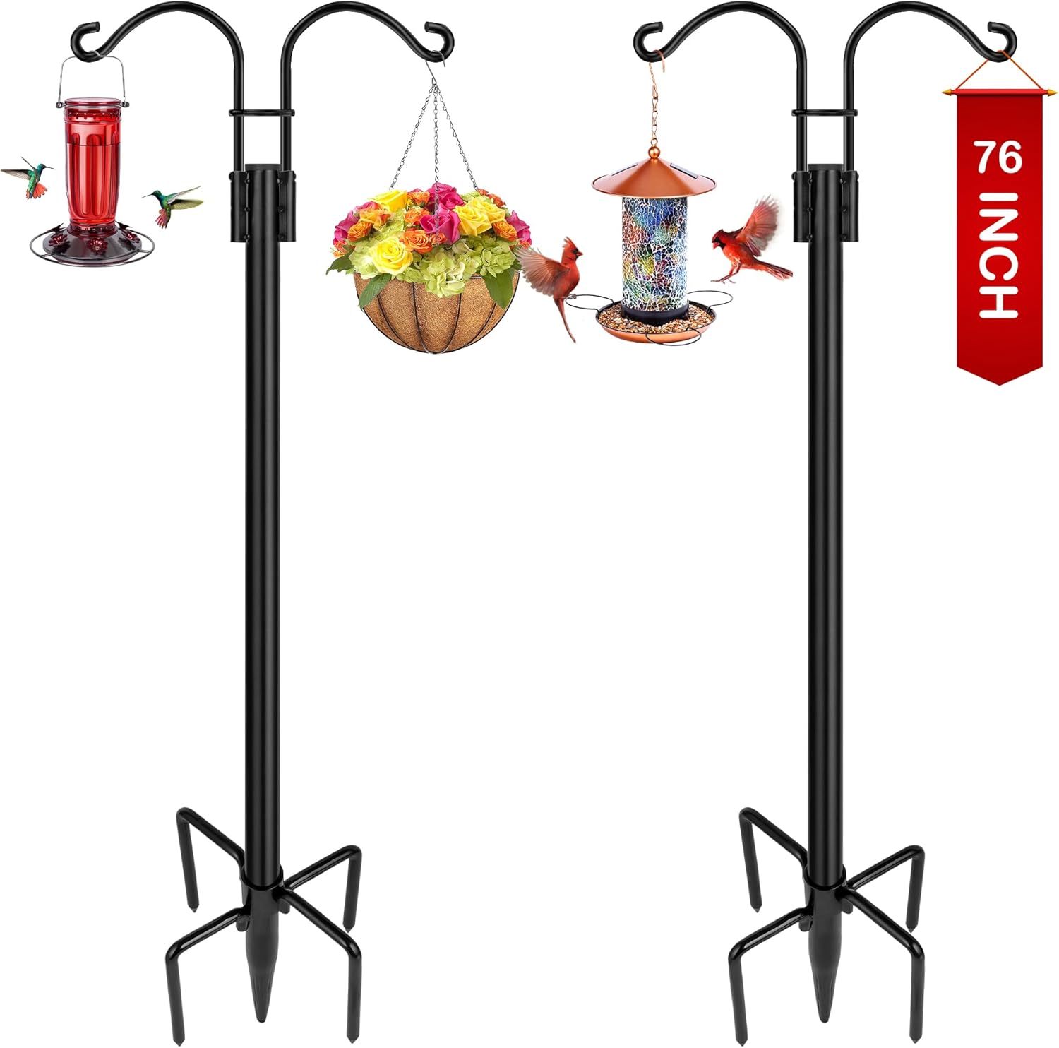 Double Shepherds Hooks for Outdoor Use - Heavy Duty Garden Poles