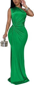 YMDUCH One Shoulder Bodycon Party Long Dress - Elegant Twist Waist