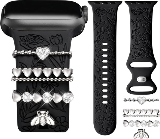 Flower Engraved Band for Apple Watch - Charmed Silicone Style!