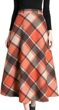 Tanming Women's Winter Wool Plaid A-Line Pleated Midi Skirt - Warm