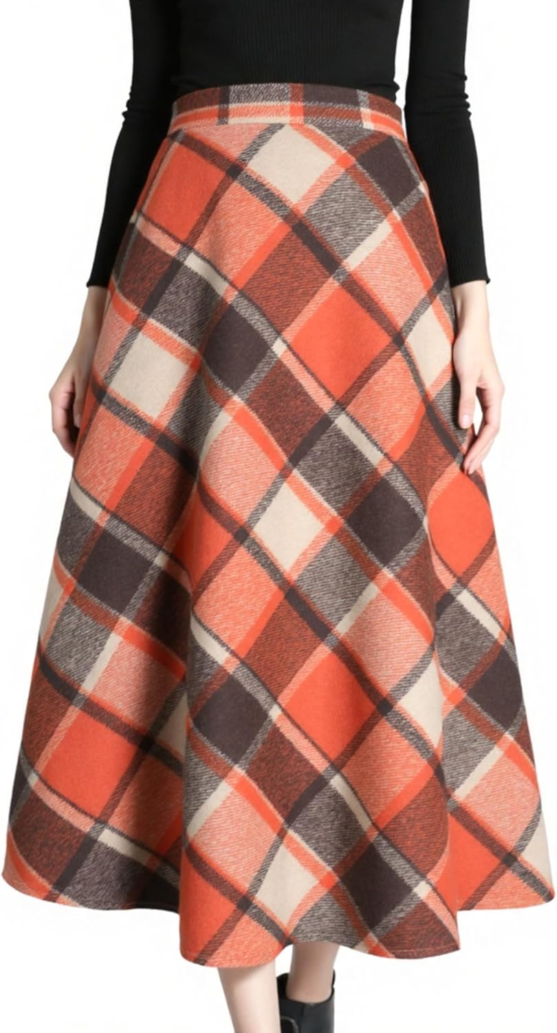 Tanming Women's Winter Warm Wool Plaid A-Line Long Skirt Review