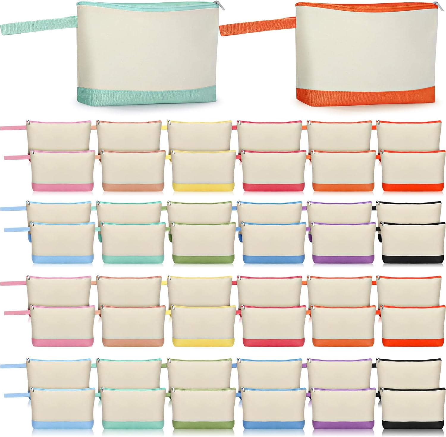 48 Pcs Cotton Canvas Makeup Bags for DIY Travel Toiletry Use