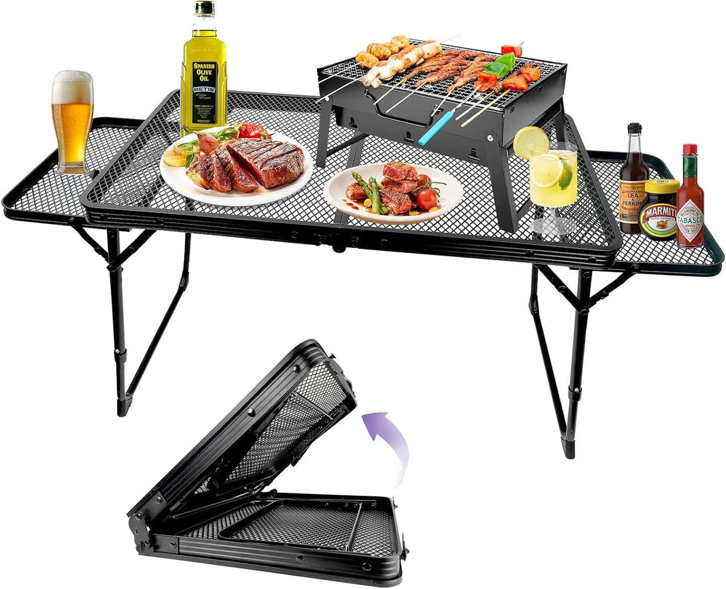 BRIAN & DANY Folding Grill Table for Camping and Outdoor Use
