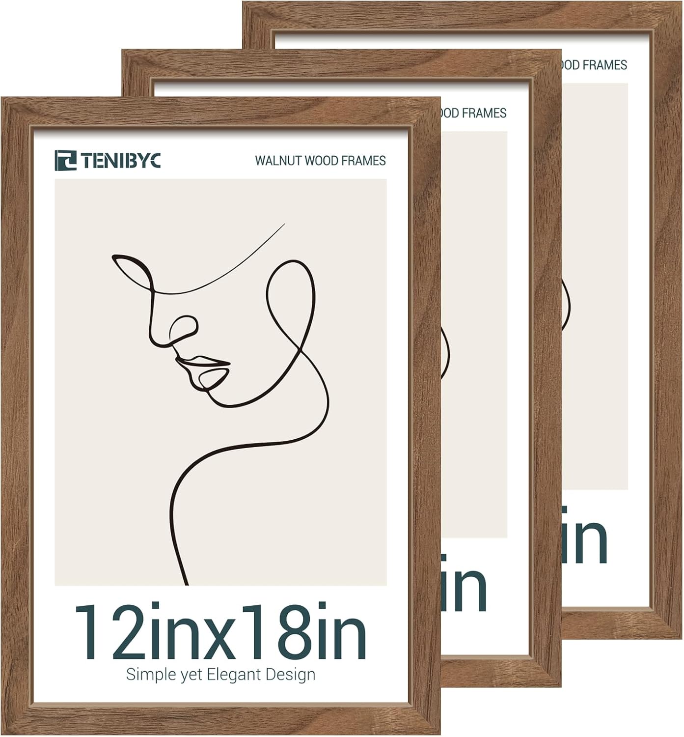 12x18 Walnut Picture Frame Set of 3 with HD Glass - Natural Brown