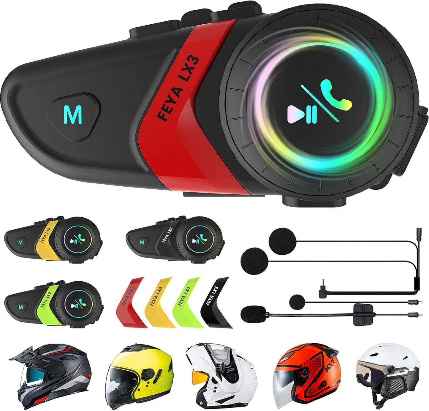 FEYA Motorcycle Helmet Speakers with Long Battery Life & Hi-Fi Sound