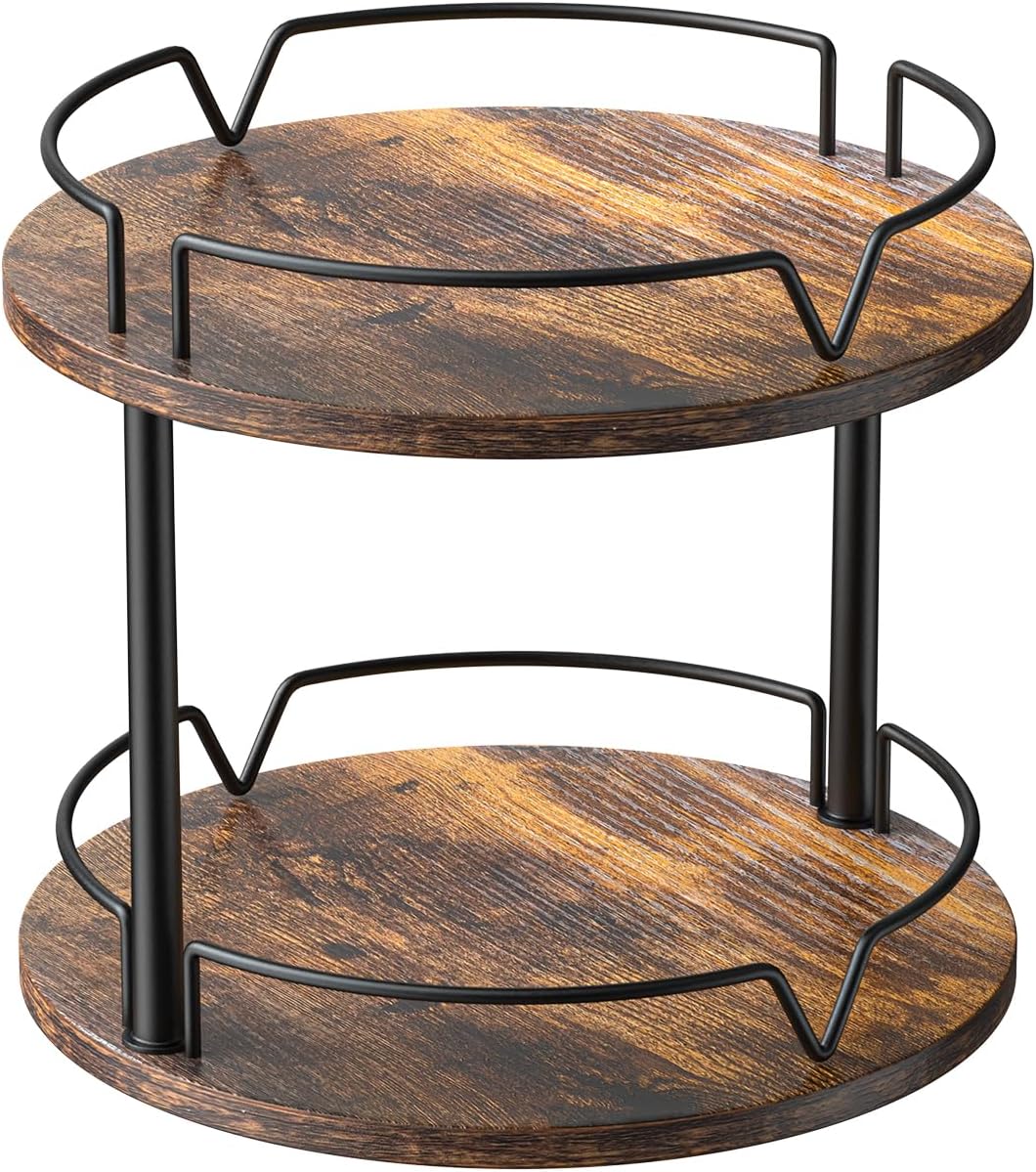 KLM 12in Wood Lazy Susan Rotating Spice Rack for Kitchen Use