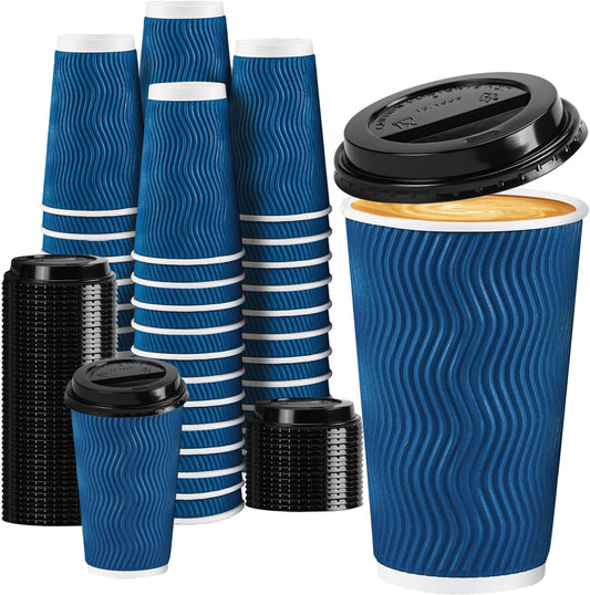 50 Pack 16 oz Disposable Coffee Cups with Lids - Hot & Stylish!