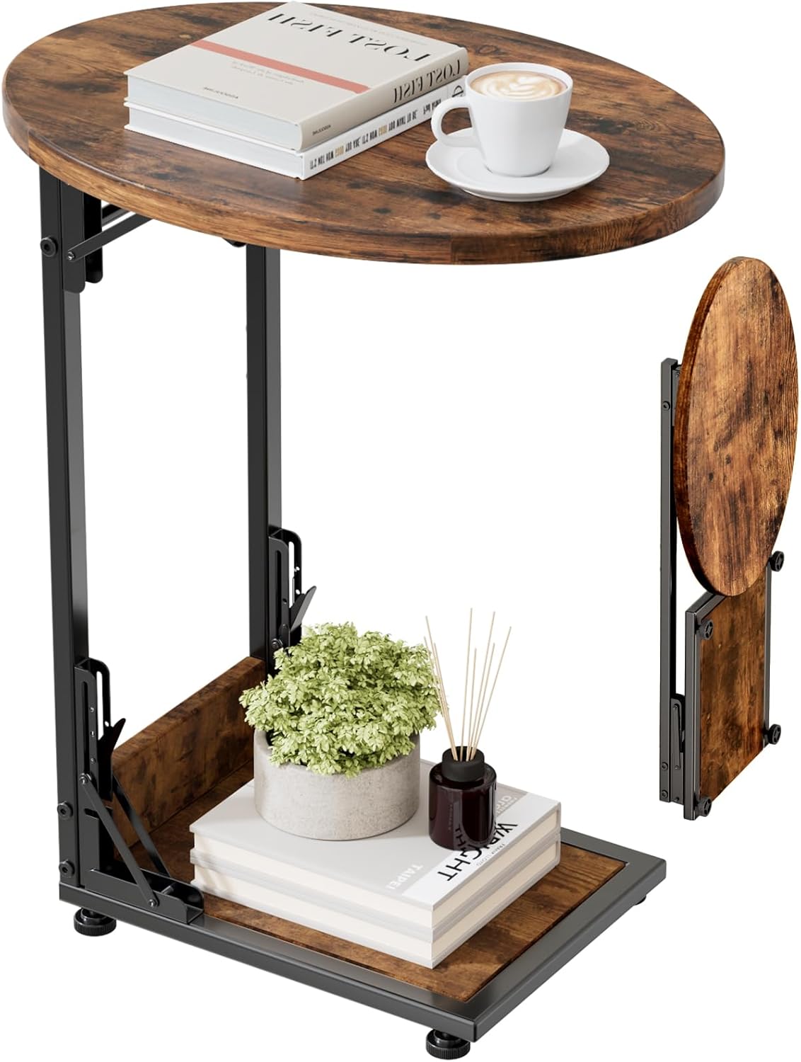 Elbourn Folding Side Table for Small Spaces - Vintage Wood Design