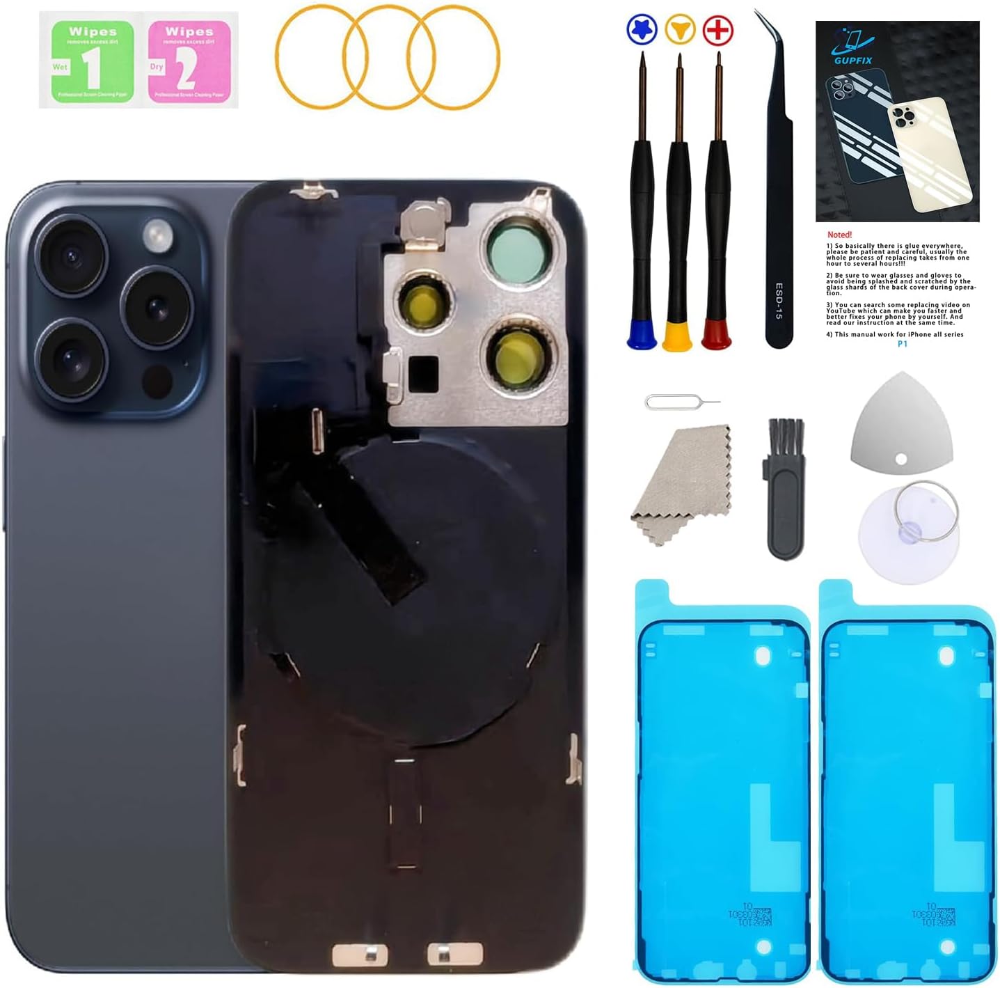 Back Glass Replacement for iPhone 15Pro Max with Repair Tools