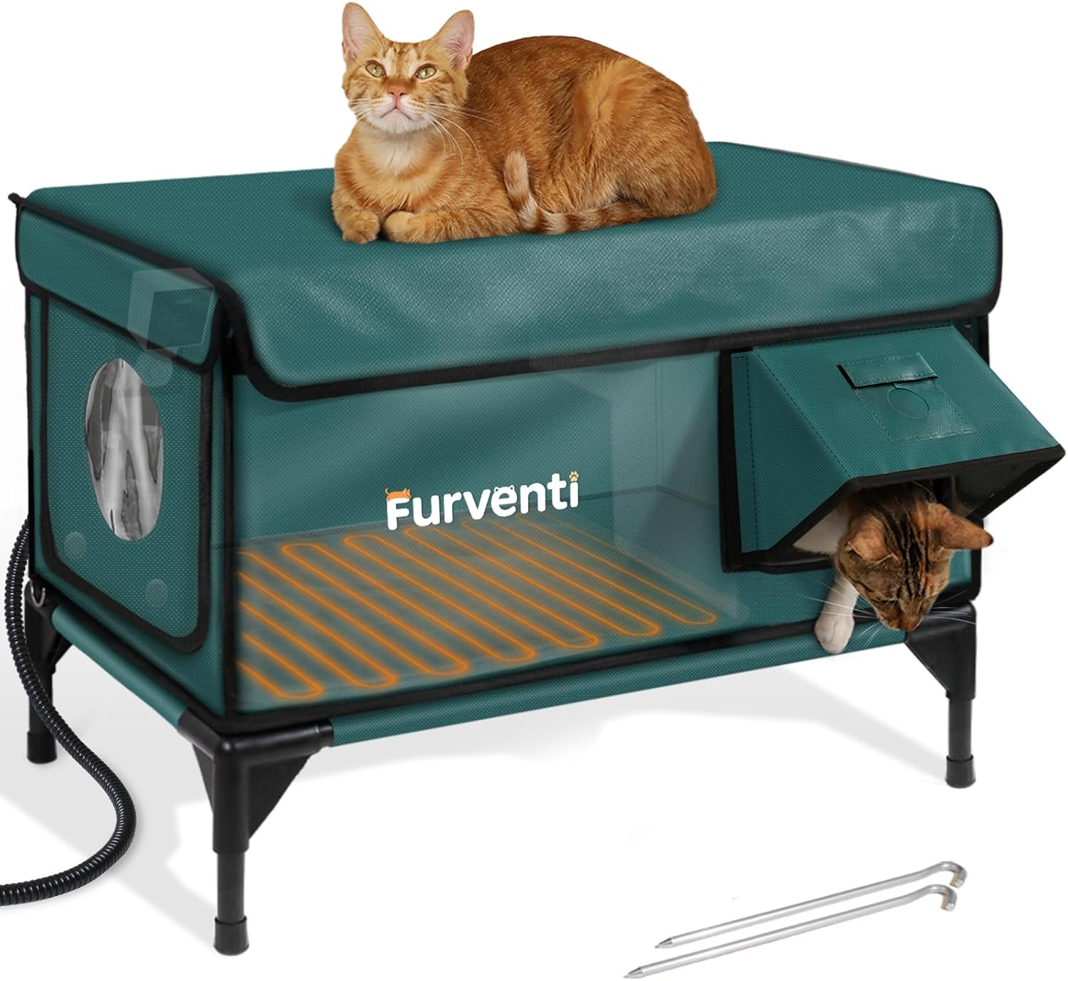 Outdoor Heated Cat House for Stray Cats with Insulation & Eaves