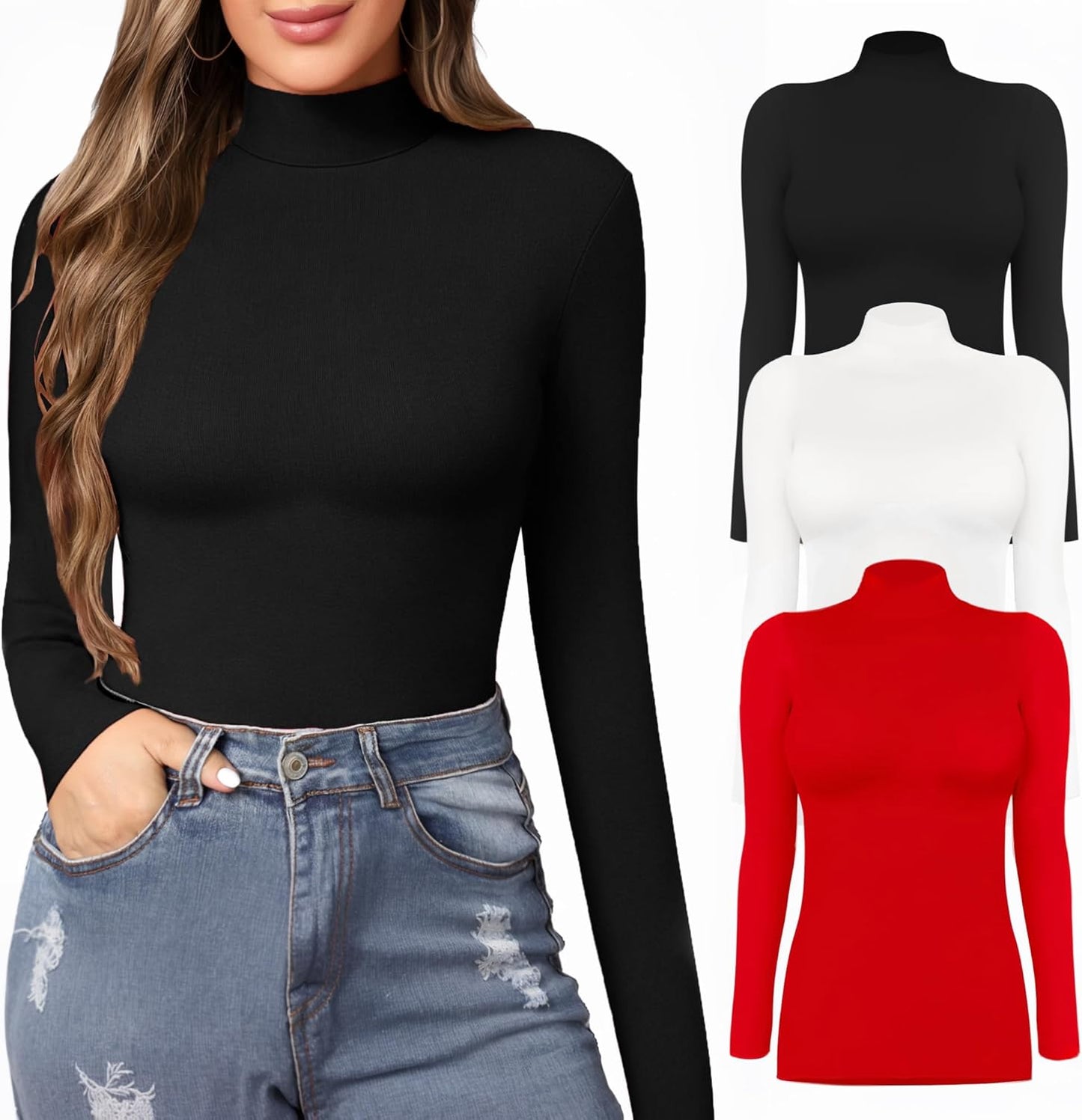 MANGOPOP Women's Mock Turtle Neck Slim Fit Tee for Every Occasion