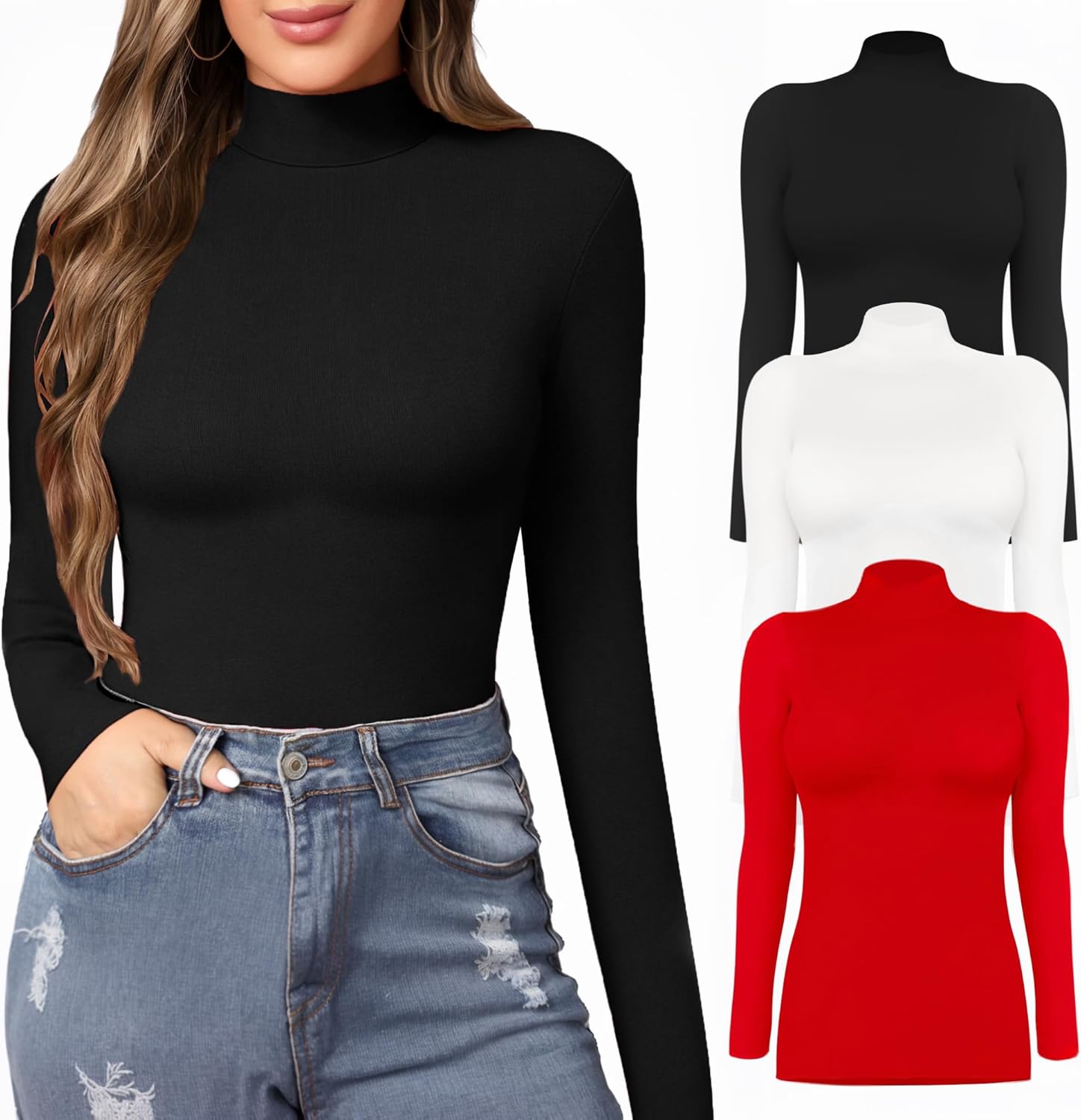 MANGOPOP Women's Mock Turtle Neck Slim Fit Tee for Every Occasion