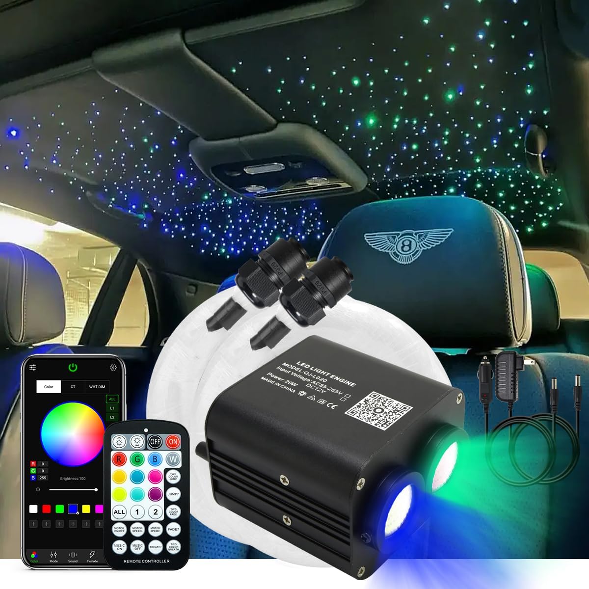 AKEPO 20W RGBW Dual-Head Twinkle Fiber Optic Lights Kit
