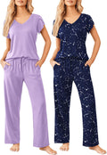 Two pack women's short sleeve pajamas by Ekouaer for bedtime comfort