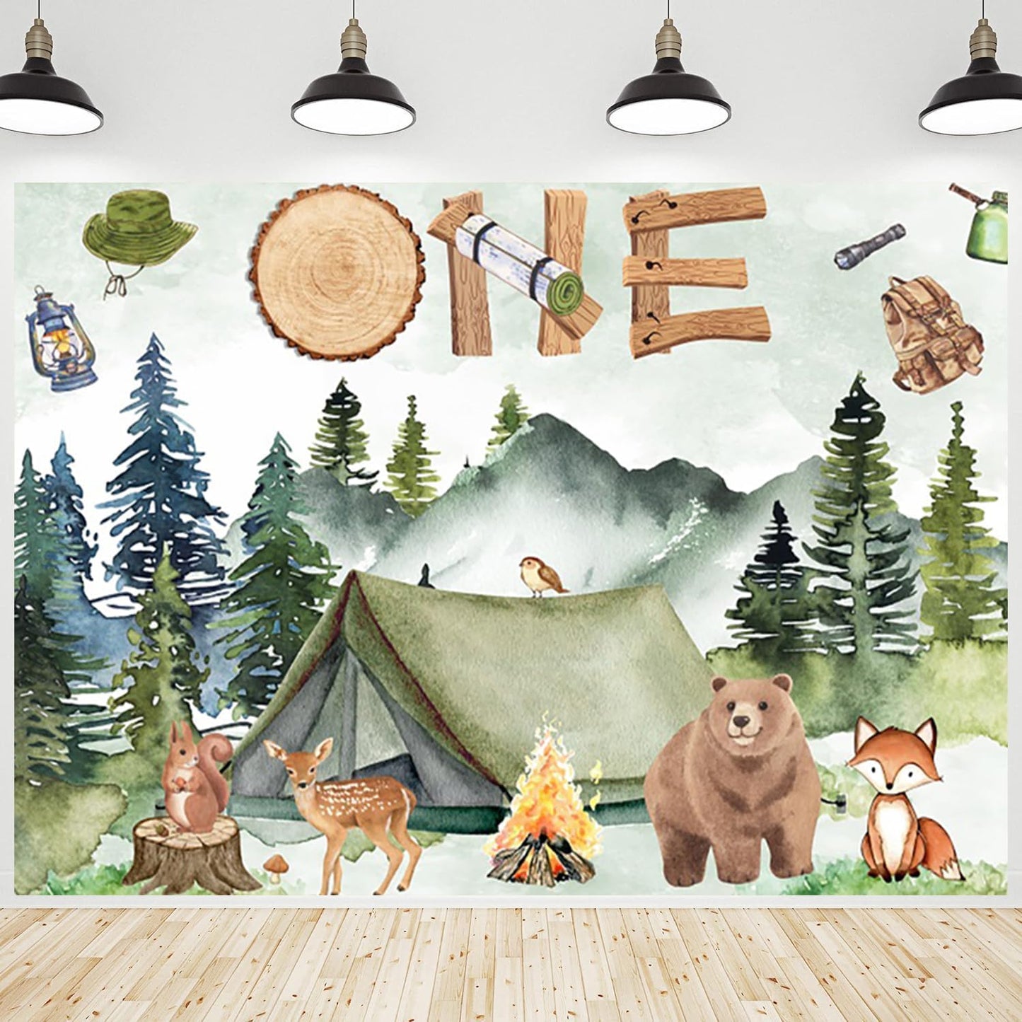 One Happy Camper 1st Birthday Backdrop for Jungle Adventure