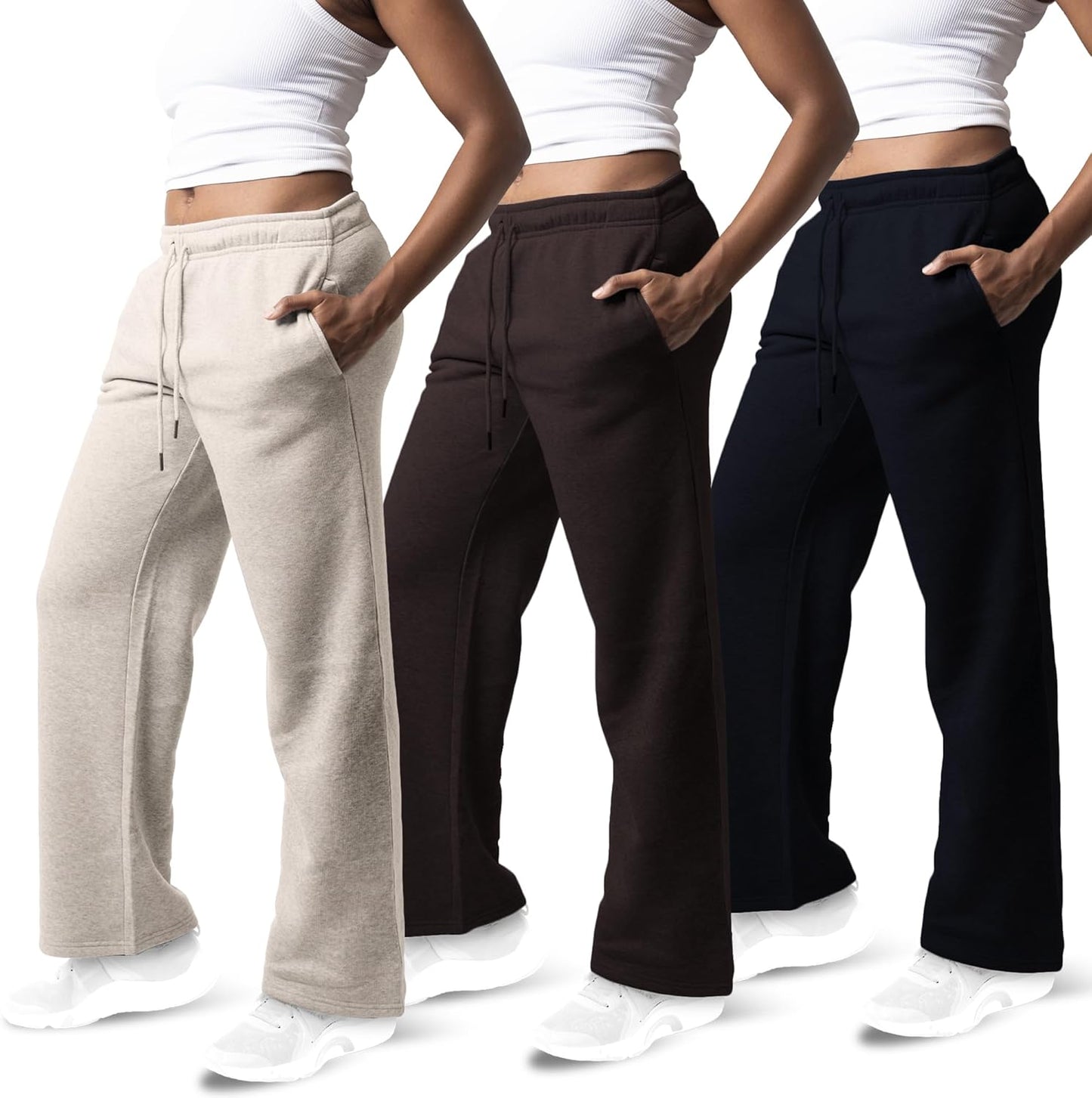 3 Pack Sweatpants Women - Cozy Wide Leg Fleece Pants for Workouts