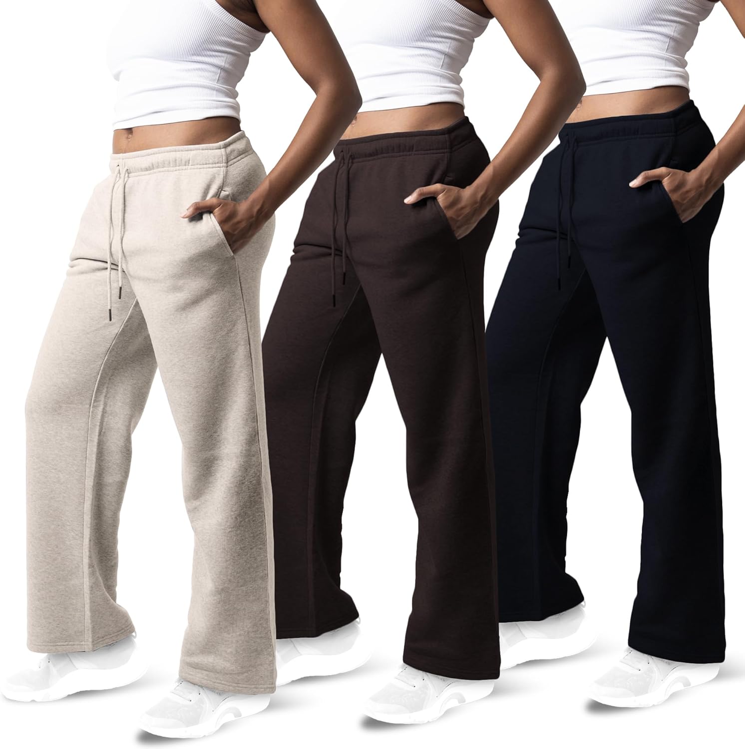 3 Pack Sweatpants Women - Cozy Wide Leg Fleece Pants for Workouts