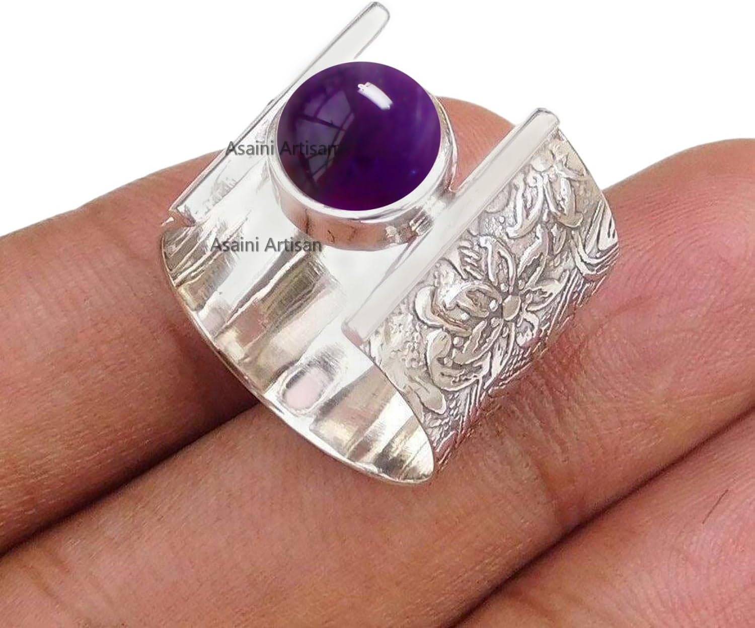 7MM Round Gemstone Sterling Silver Floral Gift Ring for Women