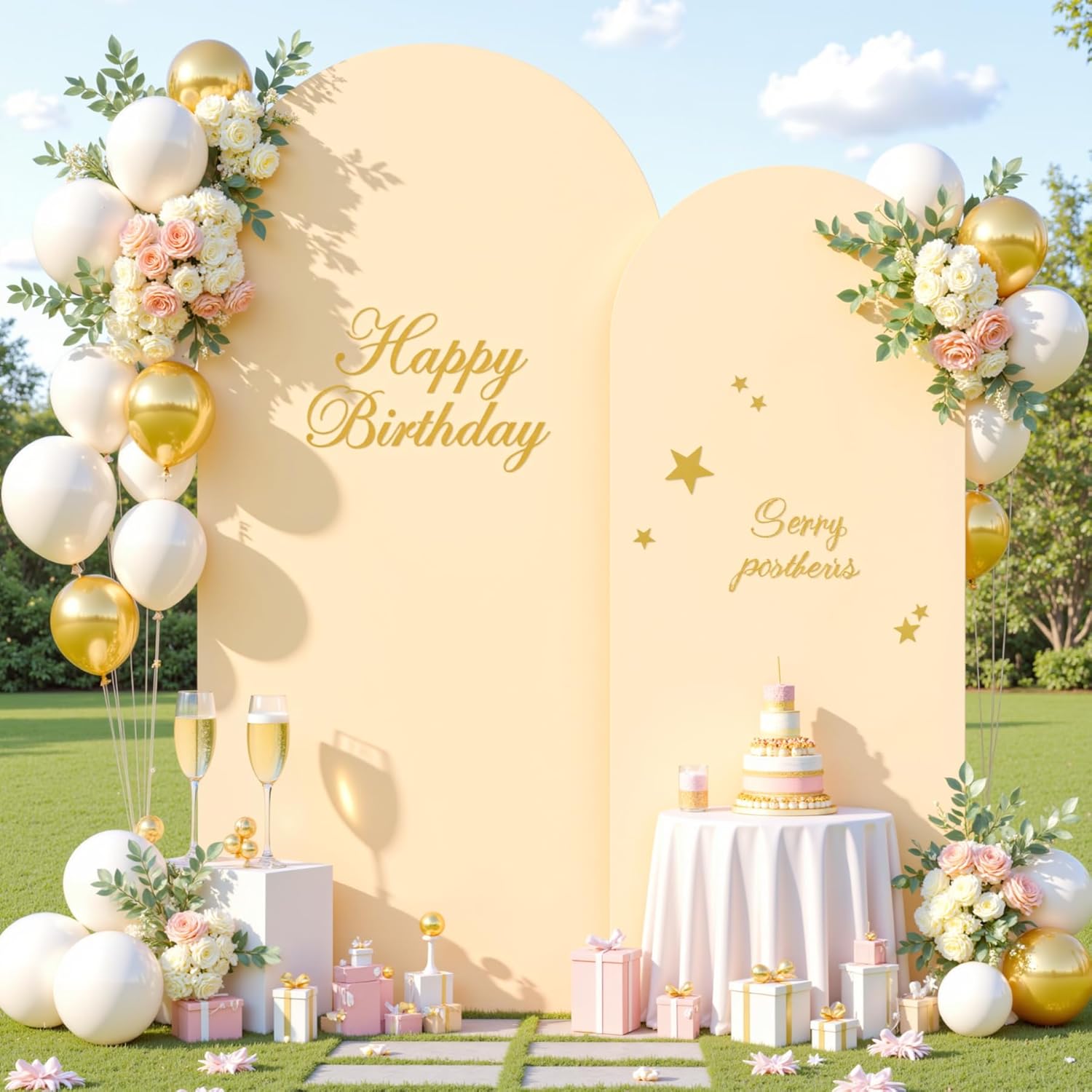 Champagne Arch Backdrop Cover Set of 2 for Elegant Events
