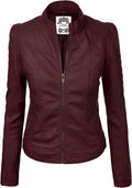 Made By Johnny Womens Faux Leather Zip Up Moto Biker Jacket Coats