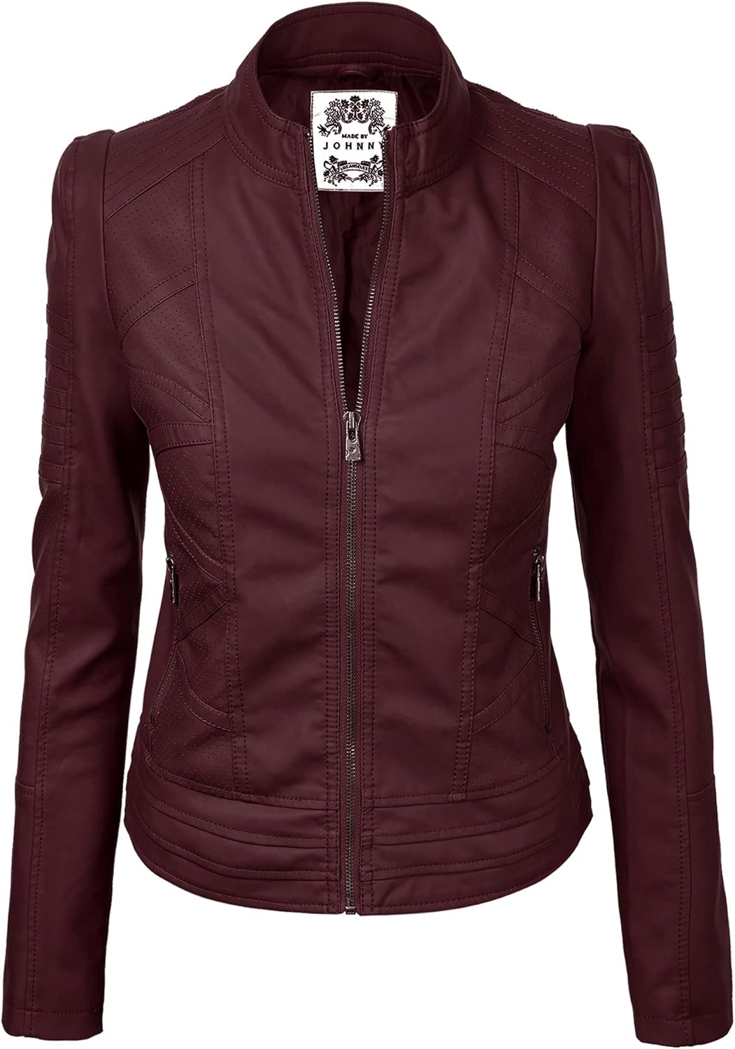 Made By Johnny Womens Faux Leather Zip Up Moto Biker Jacket
