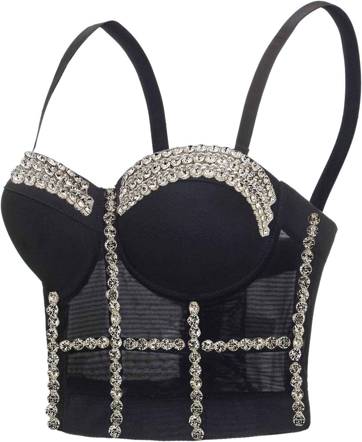 Women's Handmade Rhinestone Diamond Push Up Bustier Crop Top