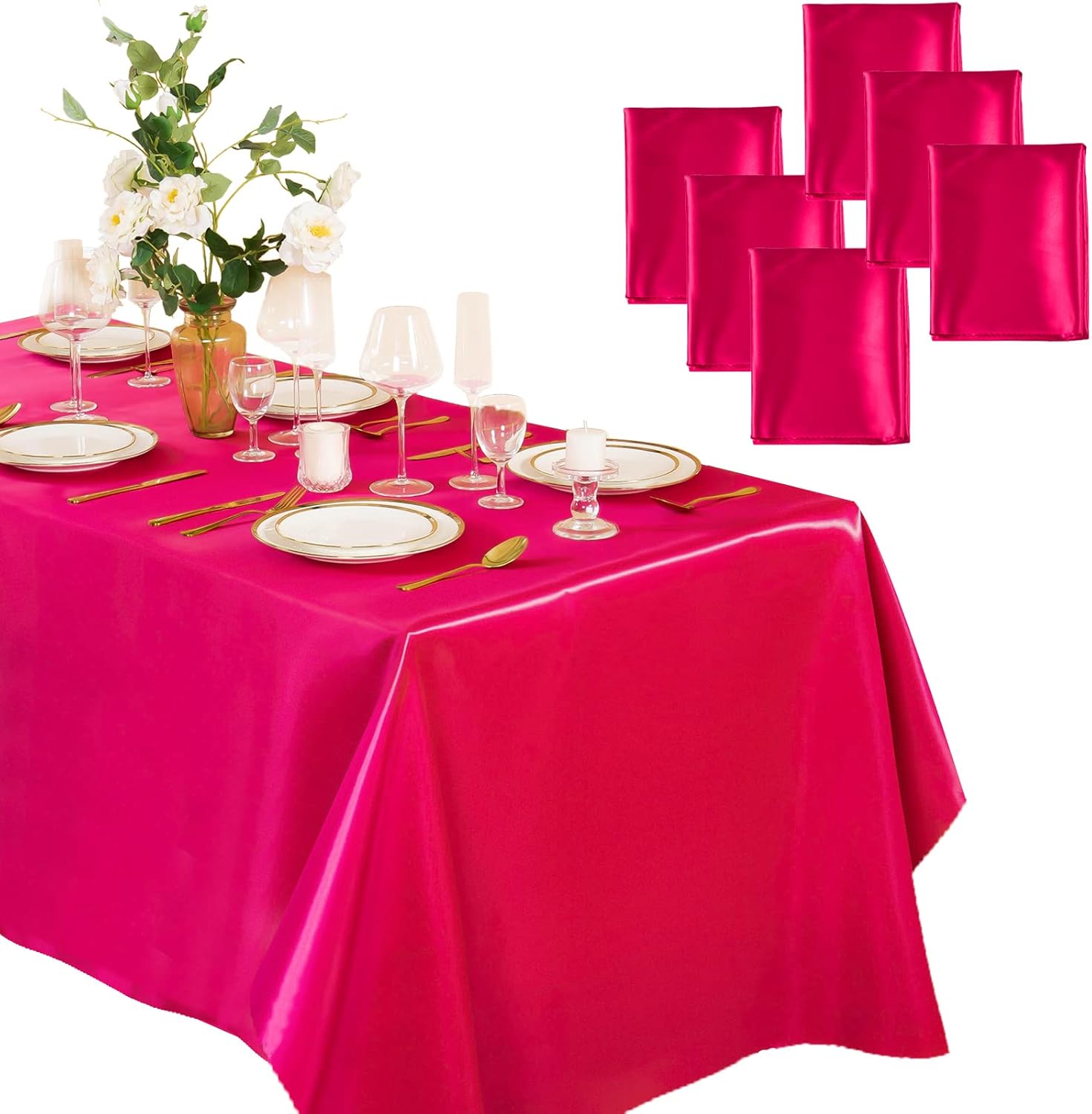 Hot Pink Satin Tablecloth 6 Pack for Elegant Table Settings