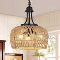 Boho Rattan Chandelier for Dining Room - 3-Light Farmhouse Pendant