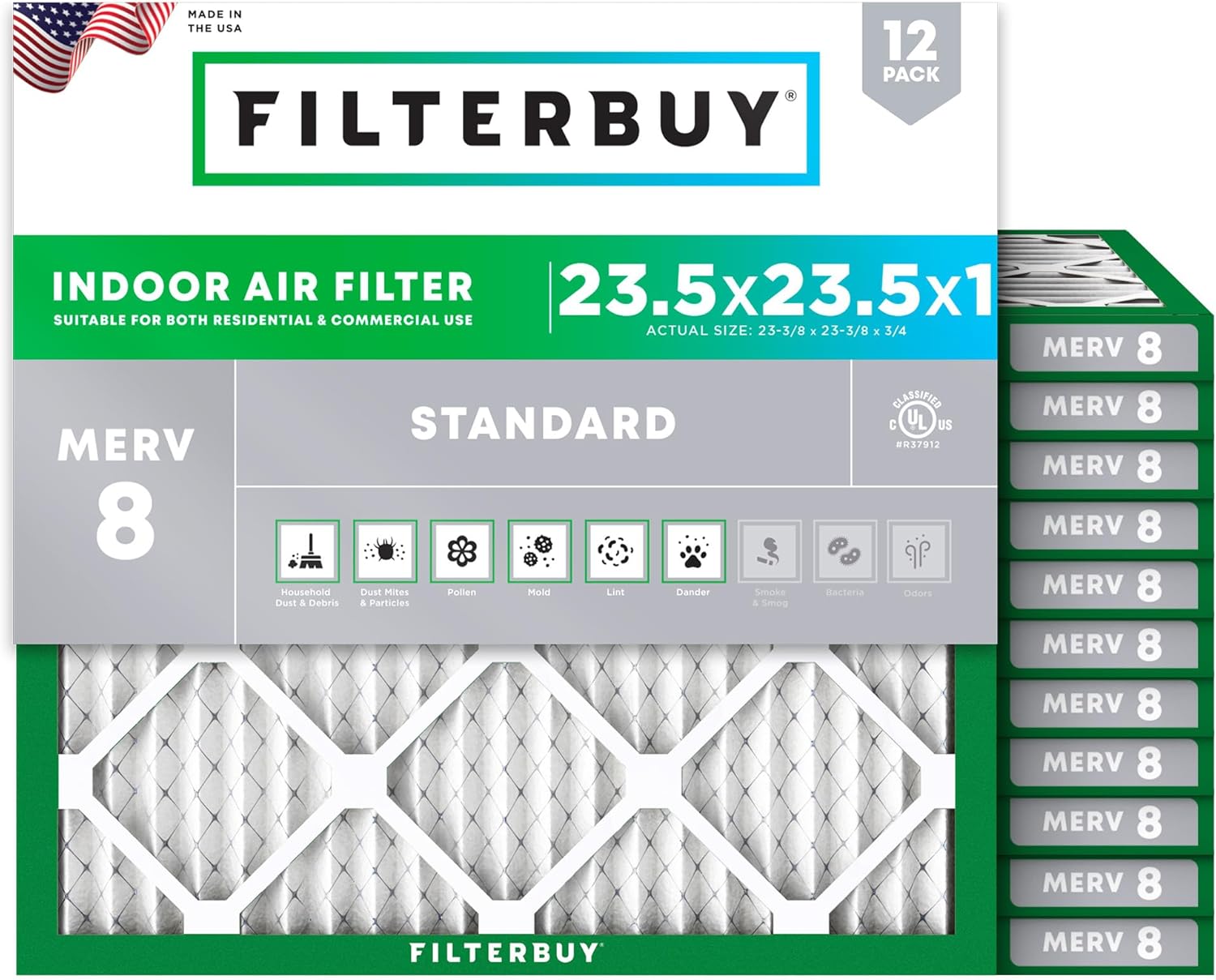 Filterbuy 23.5x23.5x1 Air Filter MERV 8 for Dust & Allergies