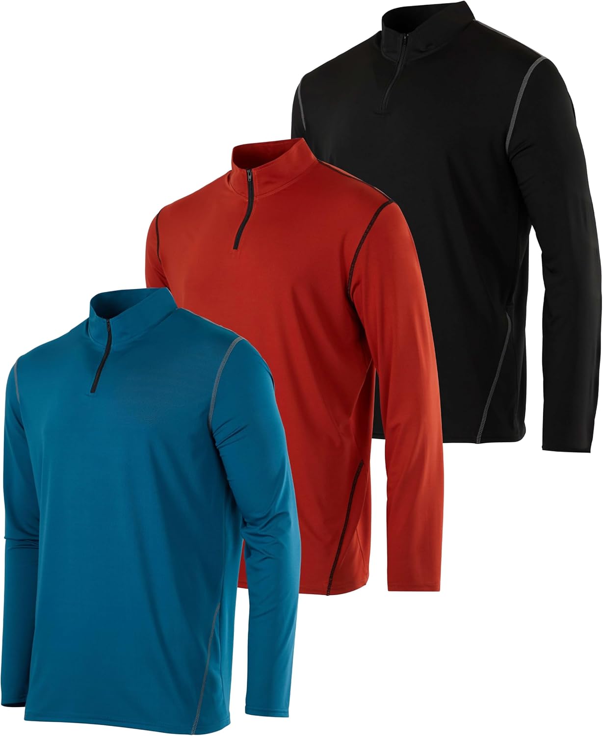 Men's Dry-Fit Active Quarter Zip Long Sleeve Pullover 3-Pack