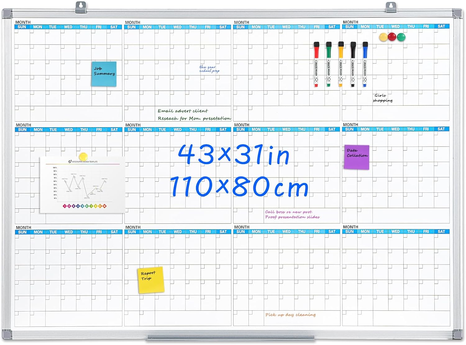 MAKELLO Large Magnetic Dry Erase Calendar Whiteboard for Home