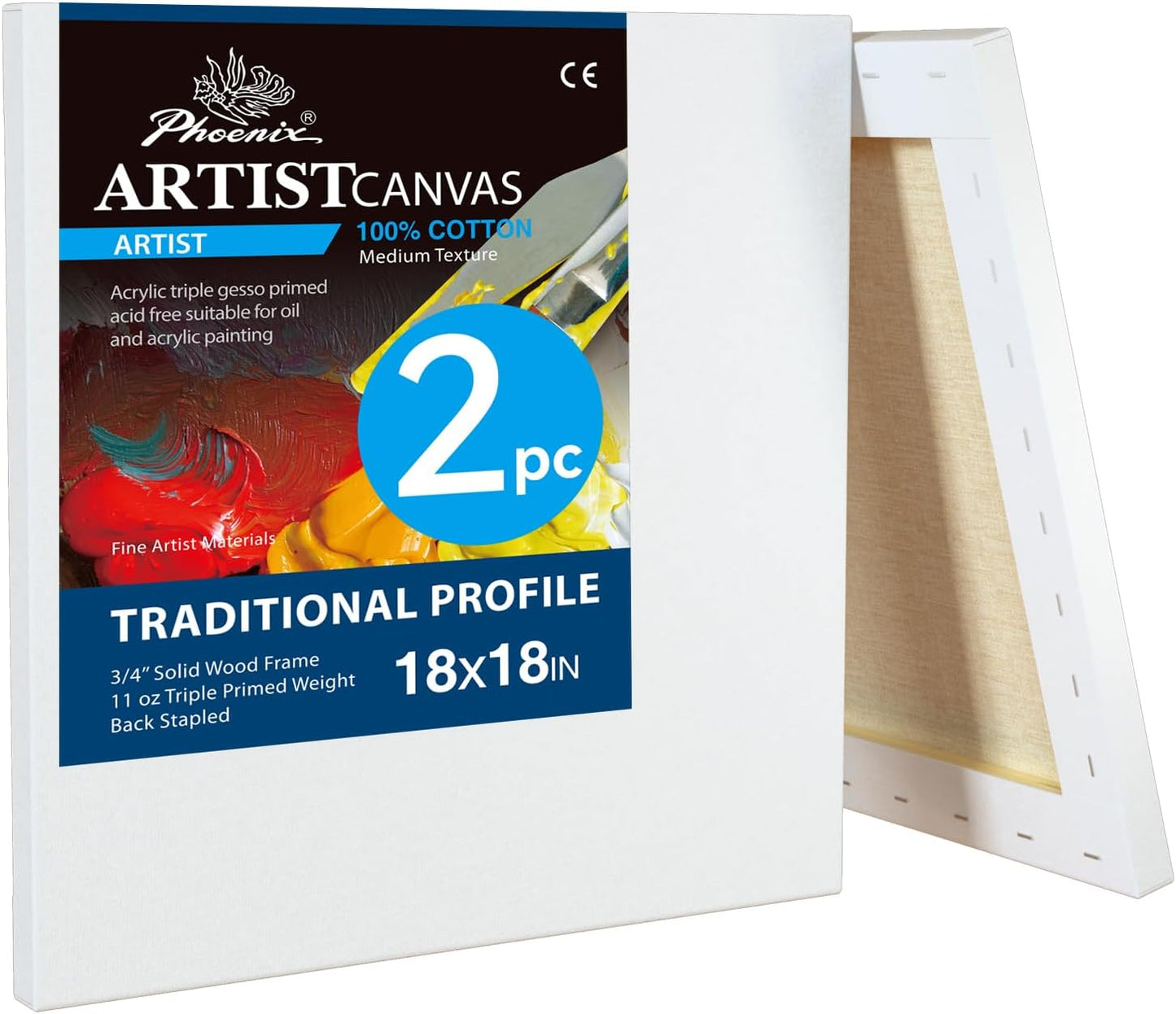 PHOENIX 18x18 Inch Artist Canvas Pack for Professional Painting