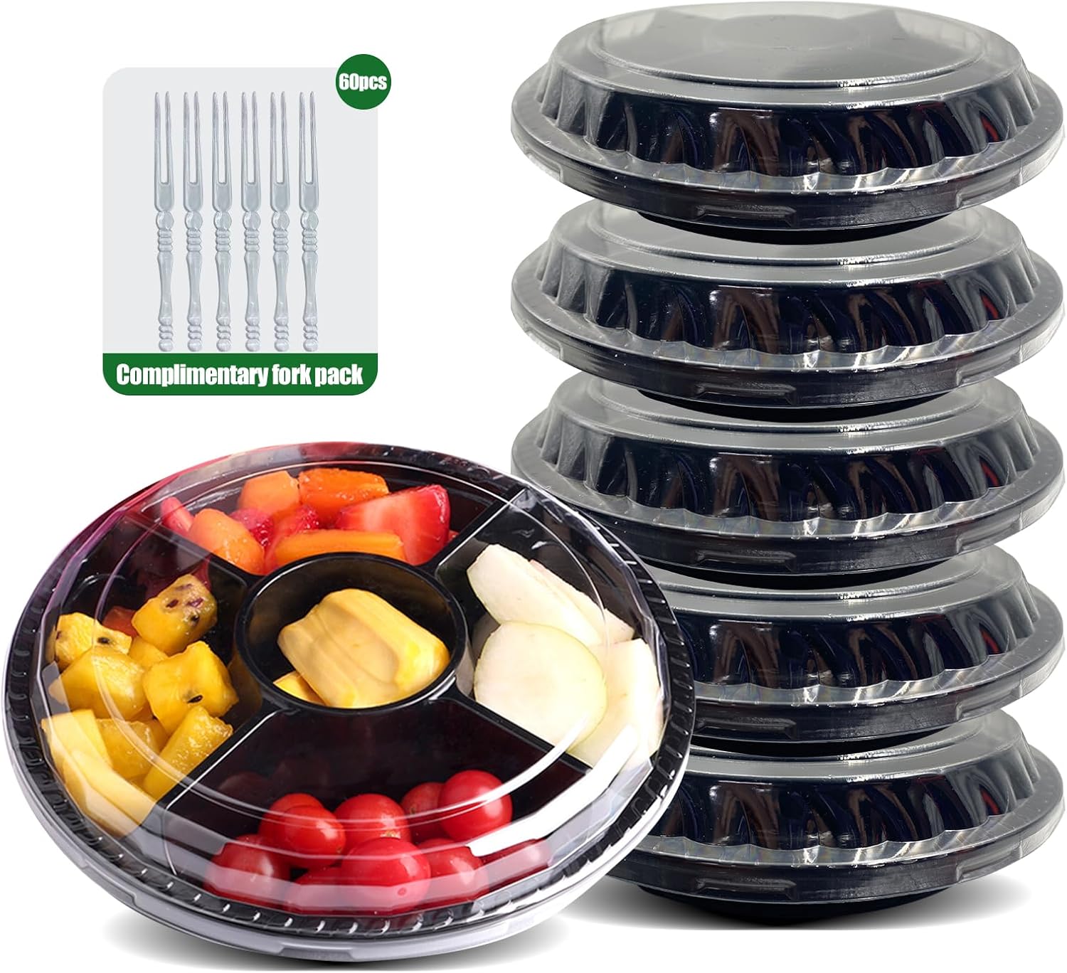 Disposable 5-Compartment Fruit Box Set - BPA-Free, Fresh Fruit Anytime! Reusable with Forks