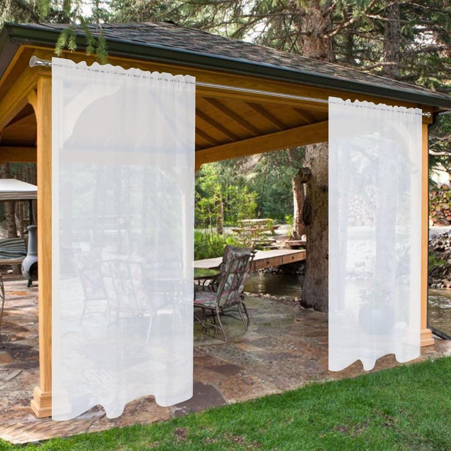 SpaceDresser Waterproof Outdoor Sheer Curtains for Patio Use