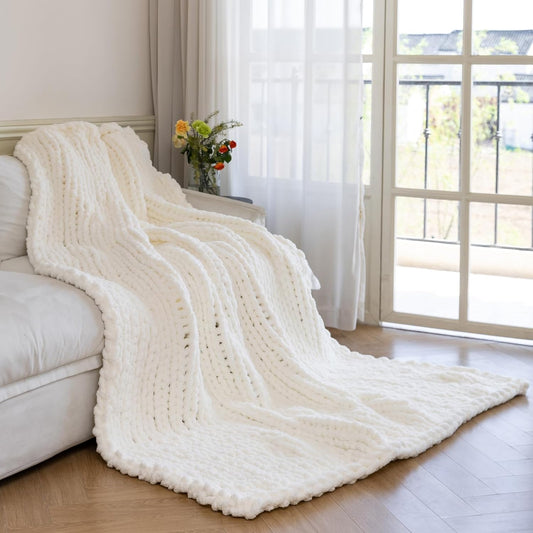 Chunky Knit Blanket - Luxury Soft Cozy Throw for Home Decor