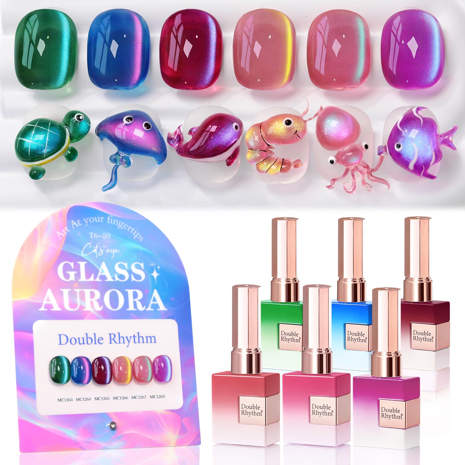 Double Rhythm Cat Eye Gel Nail Polish Set - 6 Shimmer Colors