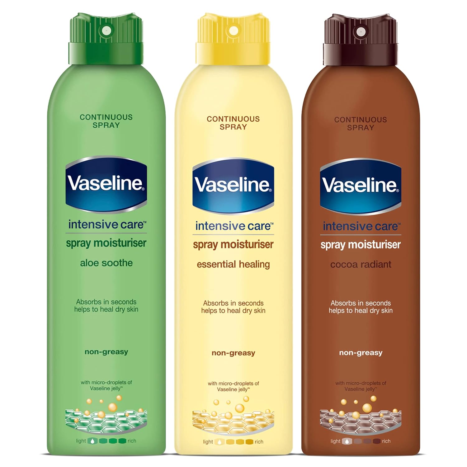 Vaseline Spray Variety Set 3 Pack for Intensive Care Moisturizer