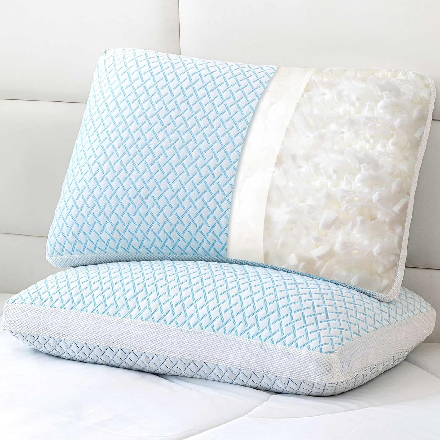 King Size Cooling Memory Foam Pillows Set - Hypoallergenic & Adjustable