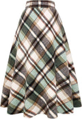 Long Plaid Wool Skirt for Women High Waist A-Line Maxi - Warm