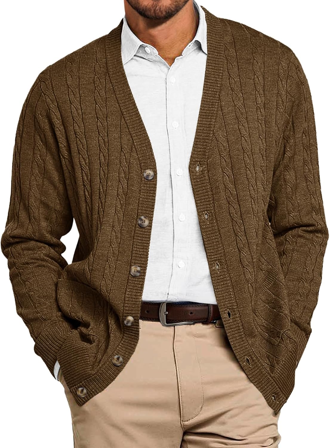 Runcati Mens Cable Knit Cardigan Sweater for Stylish Fall Wear
