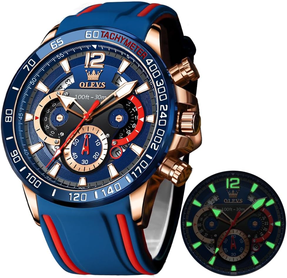 OLEVS Mens Watches Chronograph Waterproof Luminous Silicon Strap